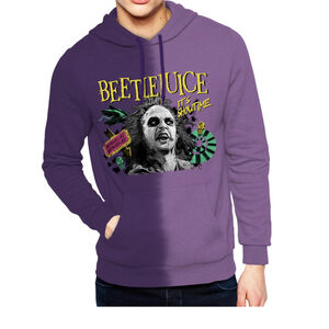 Beetlejuice Tie Dye/Split Dye Pullover Hoodie Purple Size LARGE Drawstring NEW